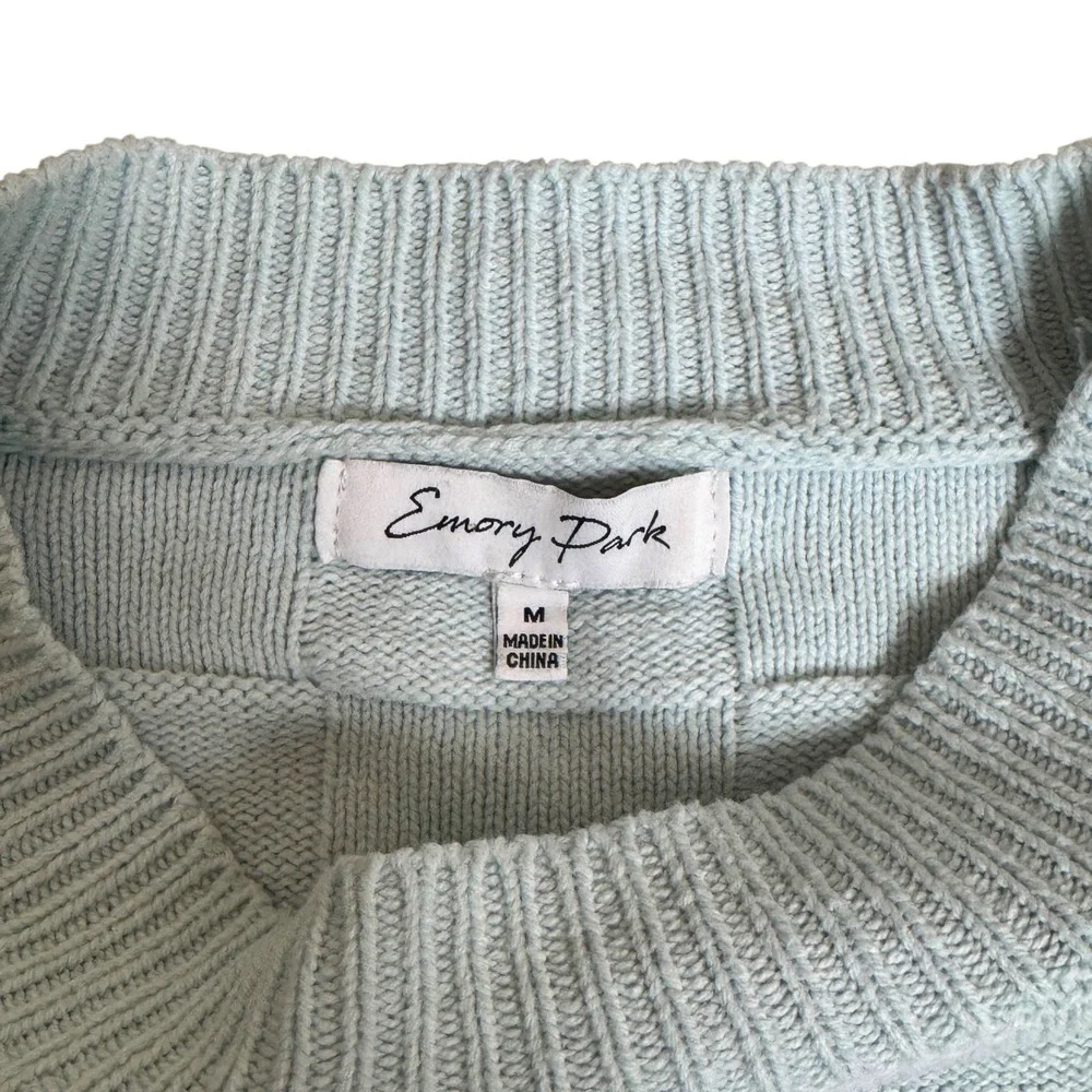 Emory Park Light Blue Checkerboard Knit Sweater Long Sleeve Mock Neck Size‎ M